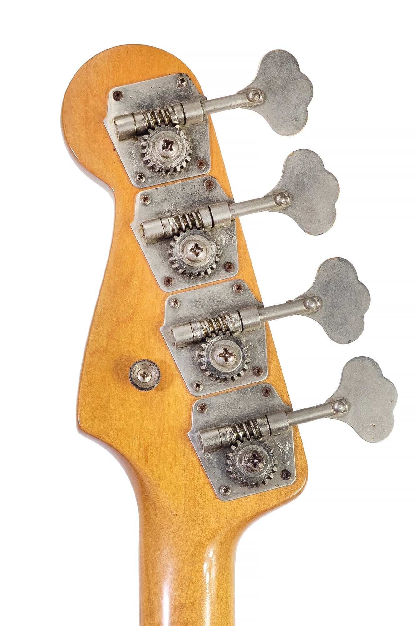 tuners from a vintage 1966 Fender Precision Bass guitar in red