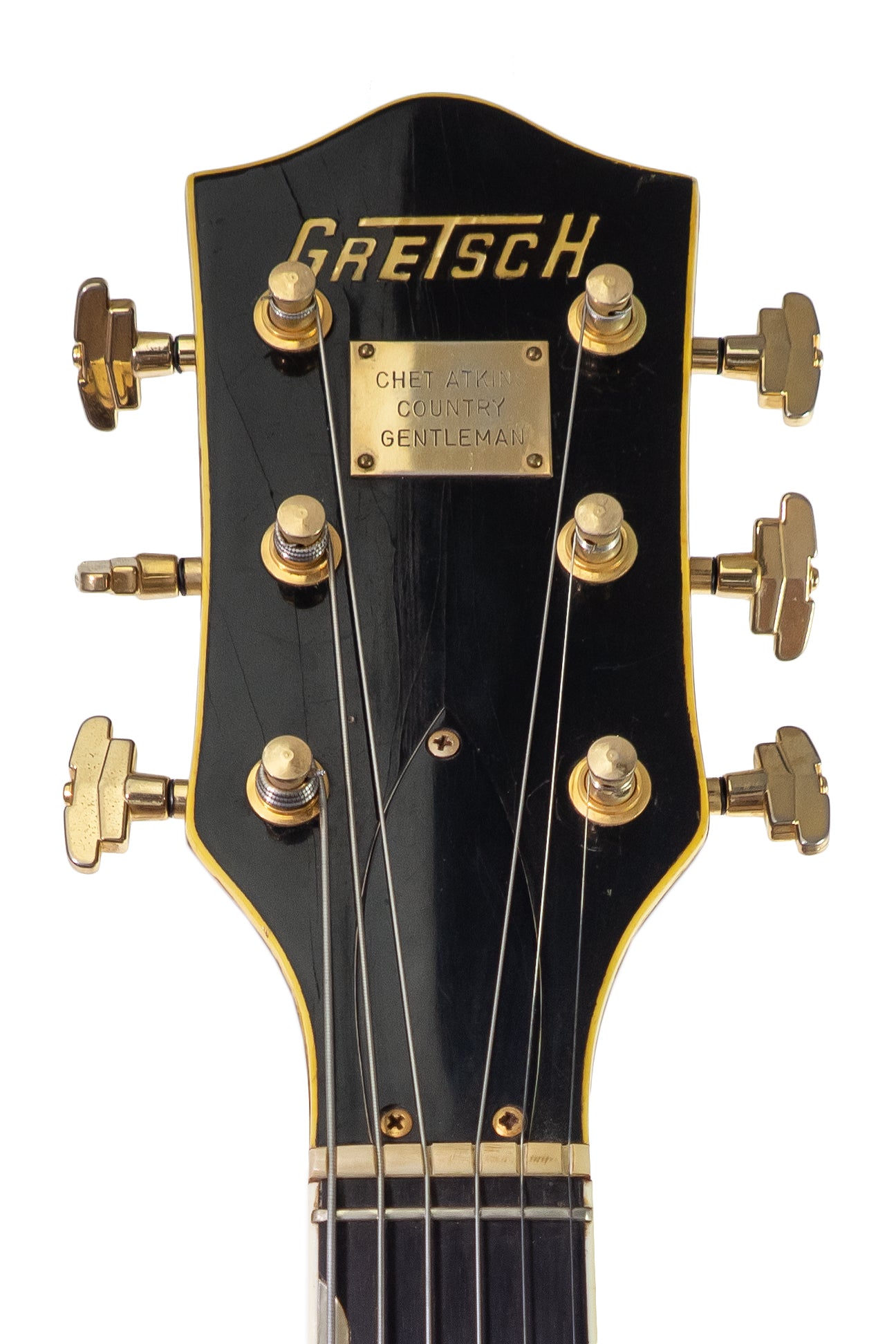 headstock from a Vintage 1969 Gretsch Country Gentleman 6122 electric guitar