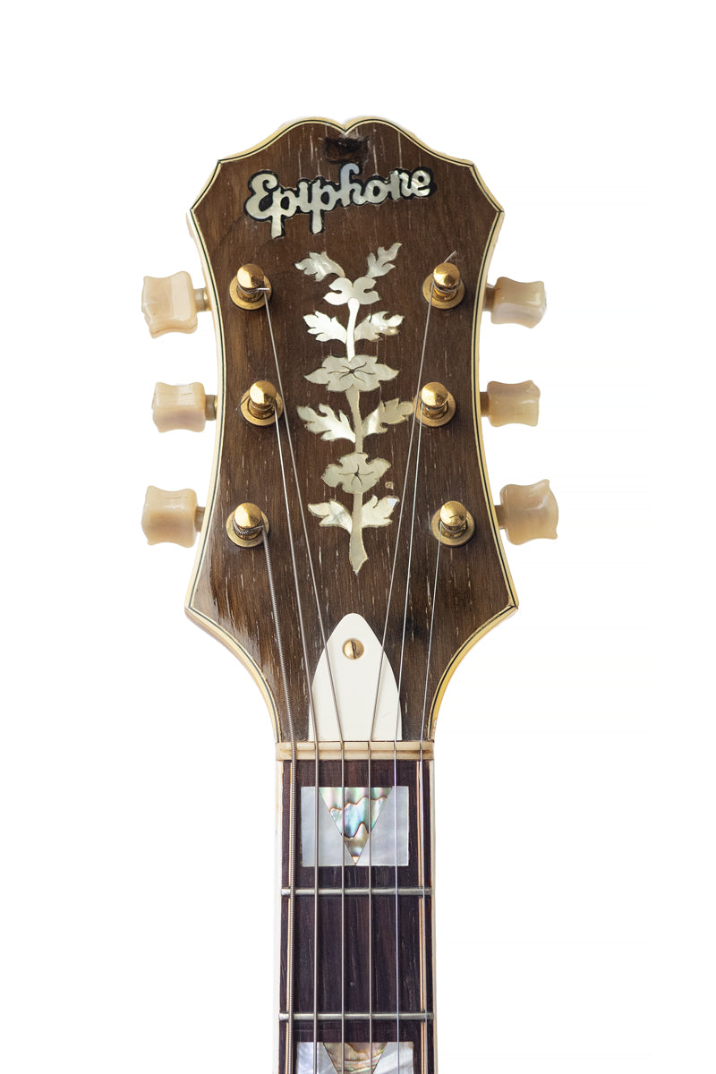 headstock from a vintage 1952 Epiphone Zephyr Emperor Regent archtop guitar