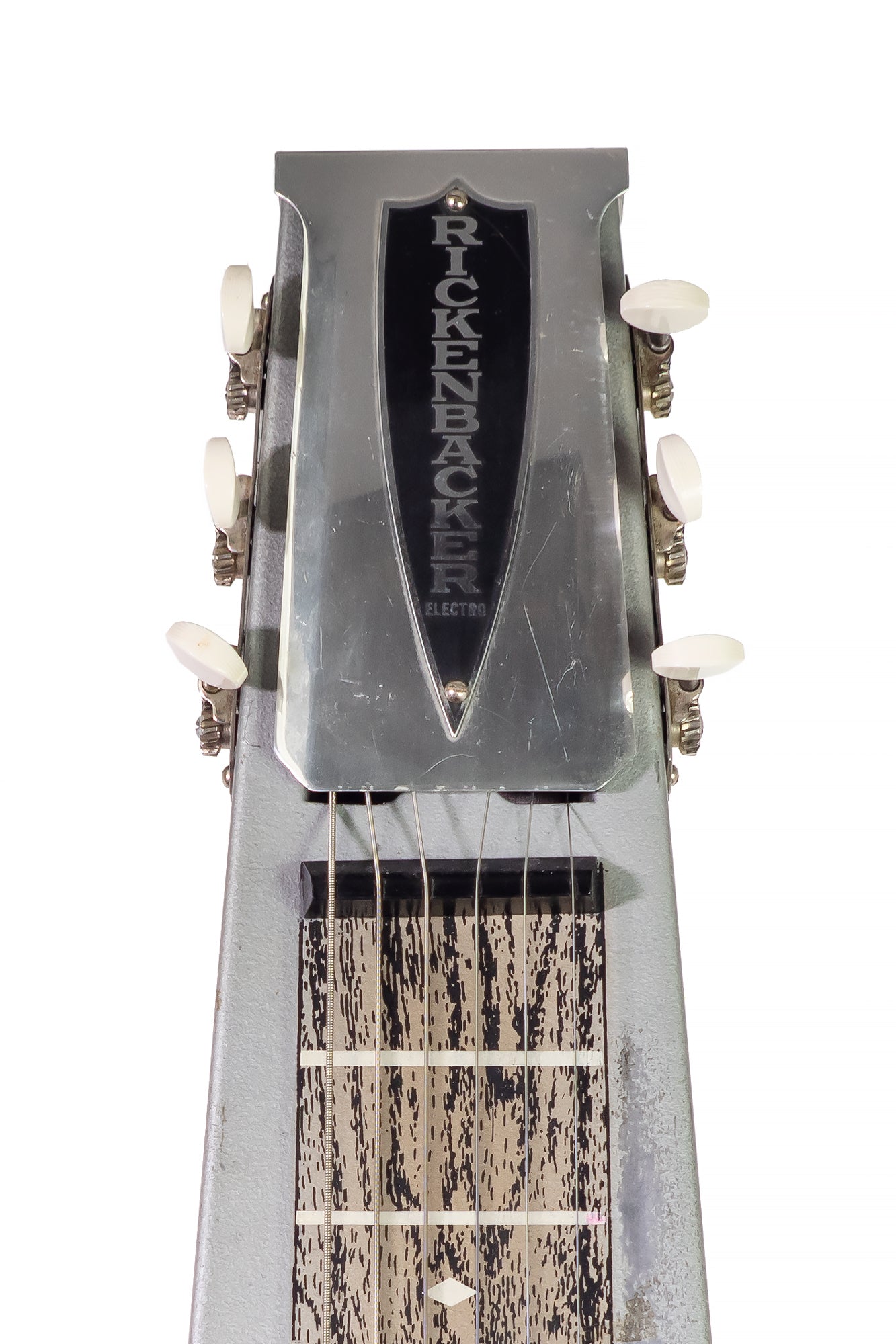 headstock from a vintage 1953 Rickenbacker J-6 Lapsteel electric guitar