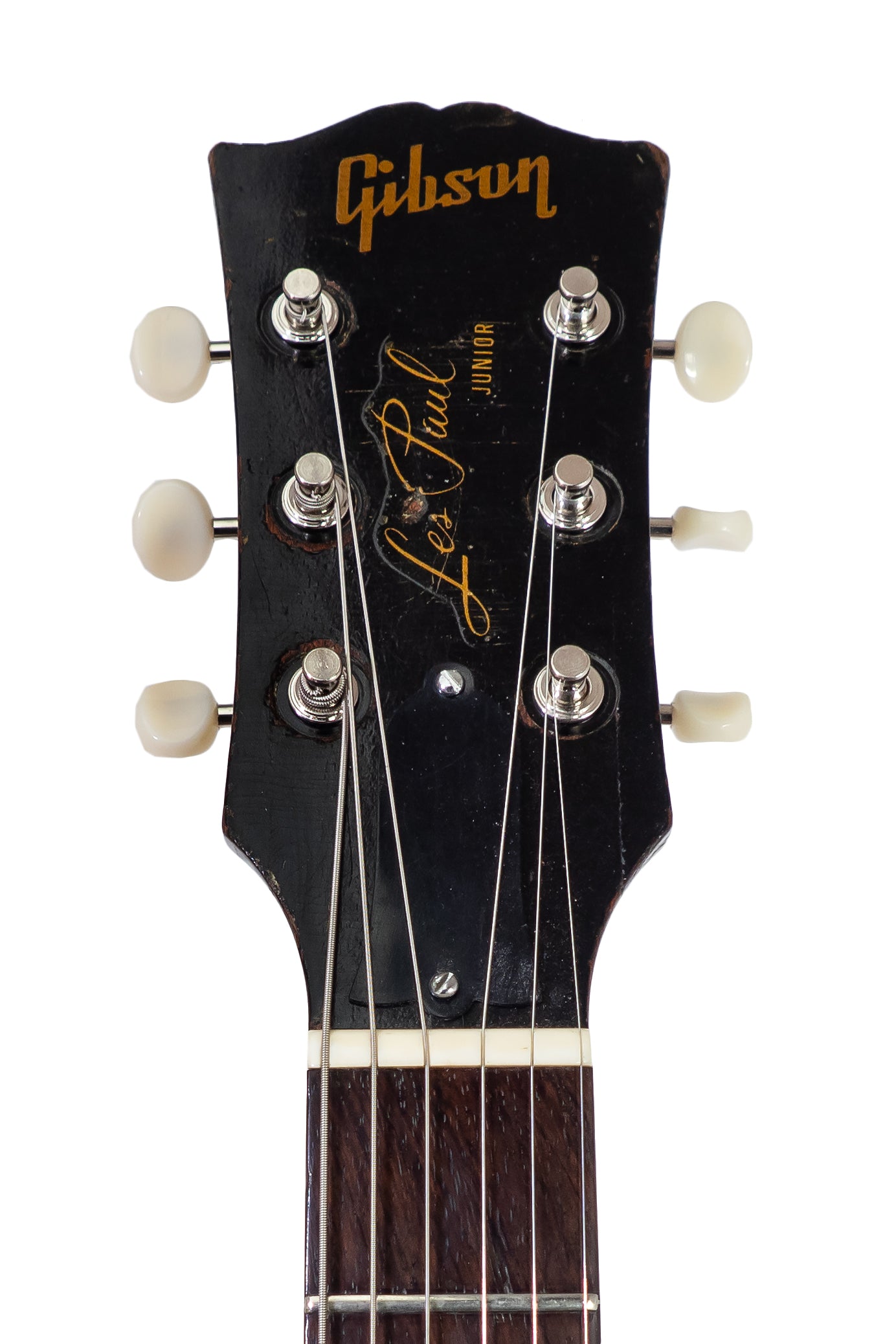 headstock from a vintage 1956 Gibson Les Paul Junior electric guitar
