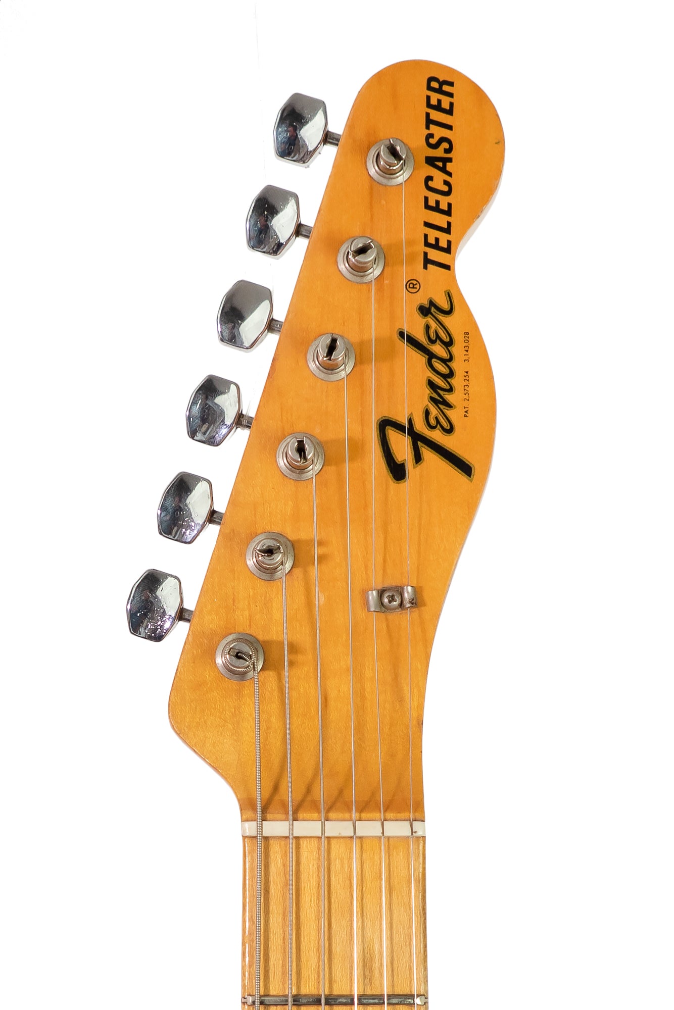 headstock from a vintage original 1968 Fender Telecaster Pink Paisley electric guitar