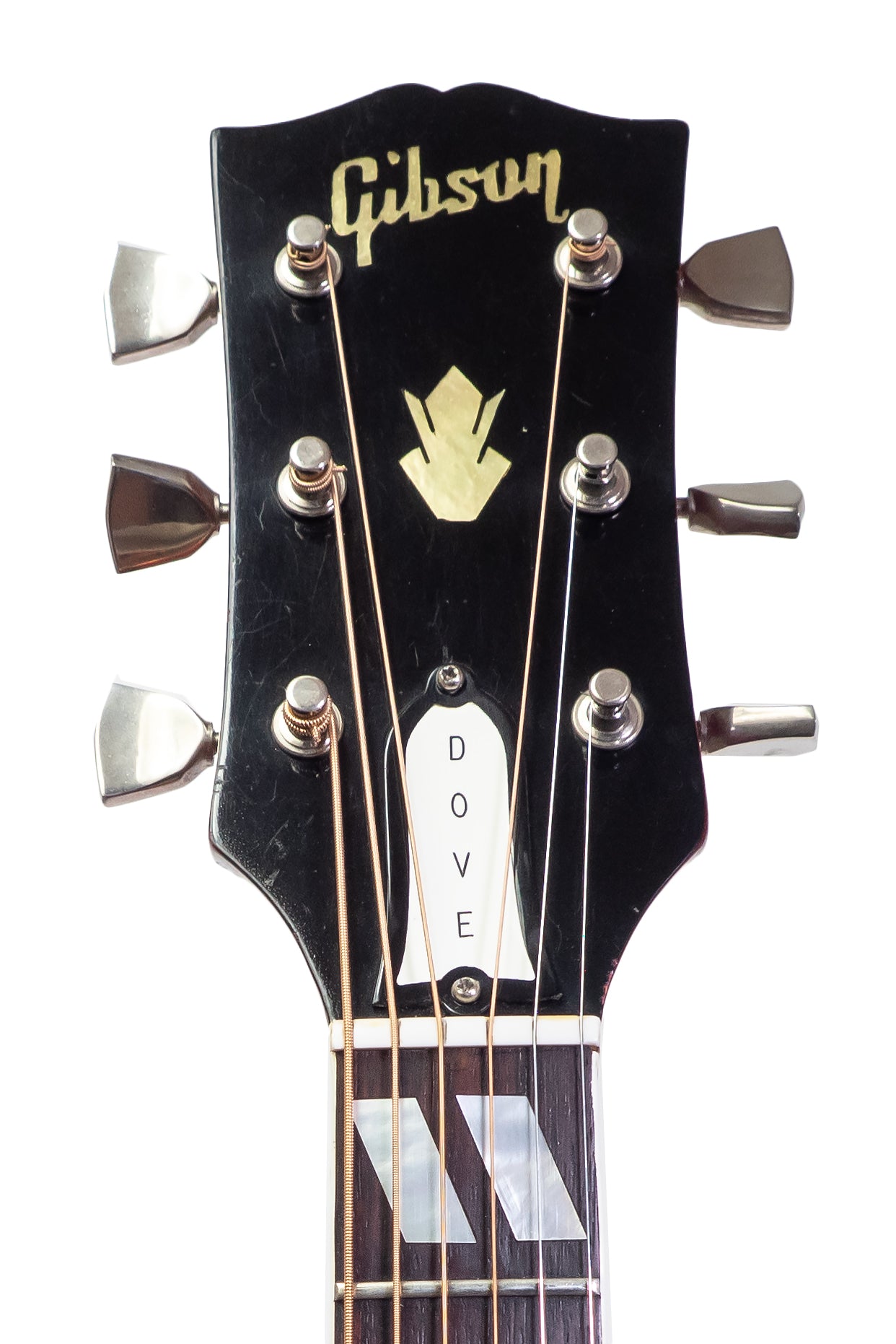 headstock from a Vintage 1965 Gibson Dove acoustic guitar