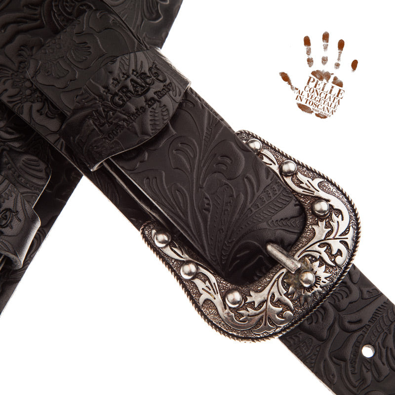 Magrabo Twin Buckle TC Embossed Flores Black 7 cm Sun Silver buckle