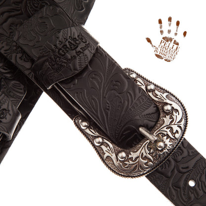 Magrabo Twin Buckle TC Embossed Flores Black 7 cm Sun Silver buckle