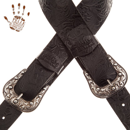 Magrabo Twin Buckle TC Embossed Flores Black 7 cm Sun Silver buckle