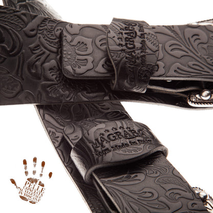 Magrabo Twin Buckle TC Embossed Flores Black 7 cm Sun Silver buckle