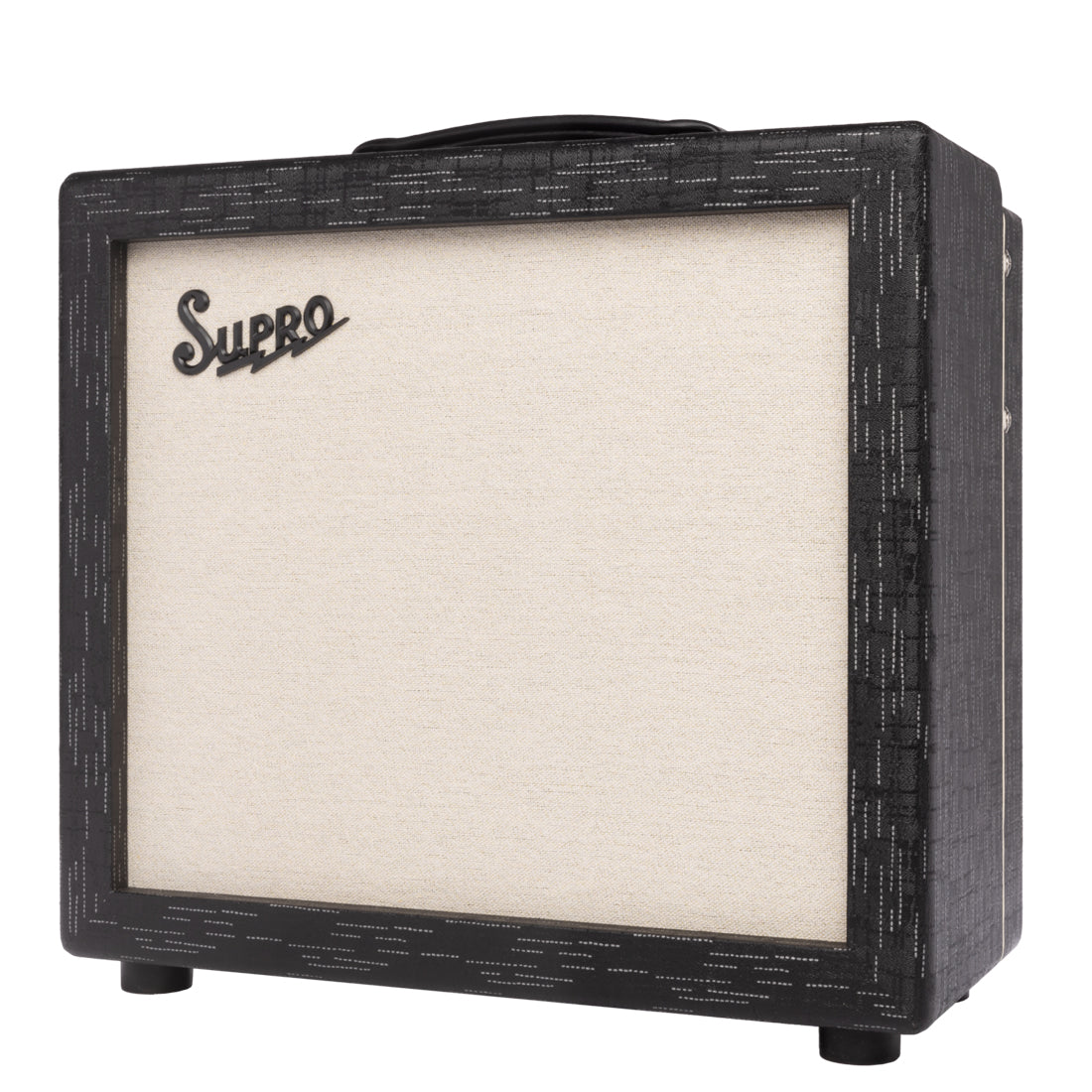 Supro Amulet 15 Watt guitar amp in black tolex with cream grill cloth - left side