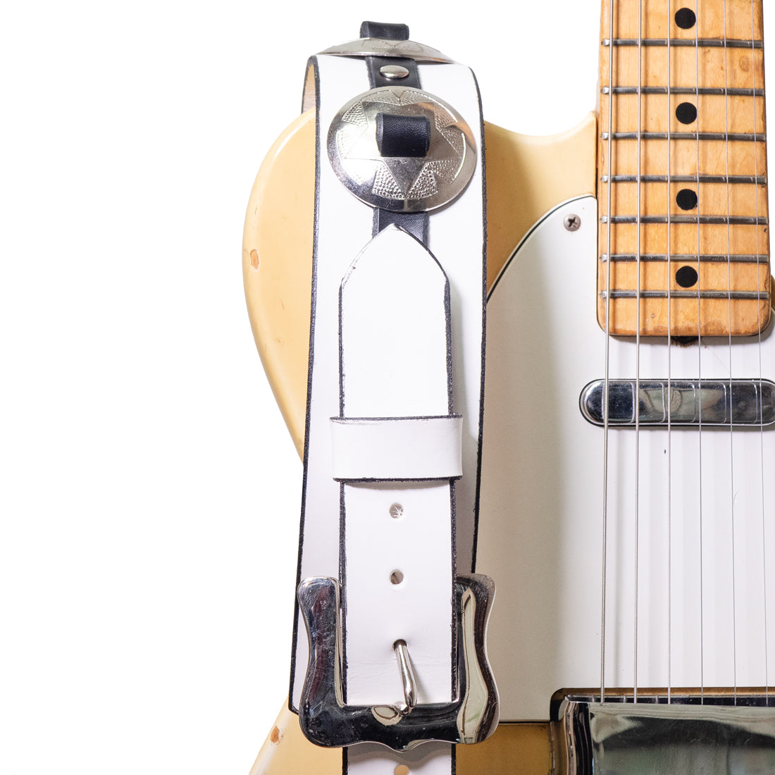 Bear Straps - Concho White leather guitar strap 2 