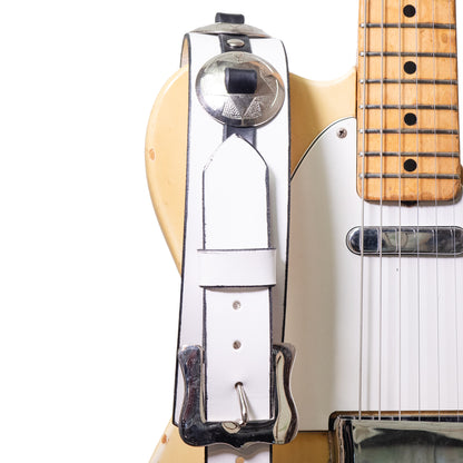 Bear Straps - Concho White leather guitar strap 2 