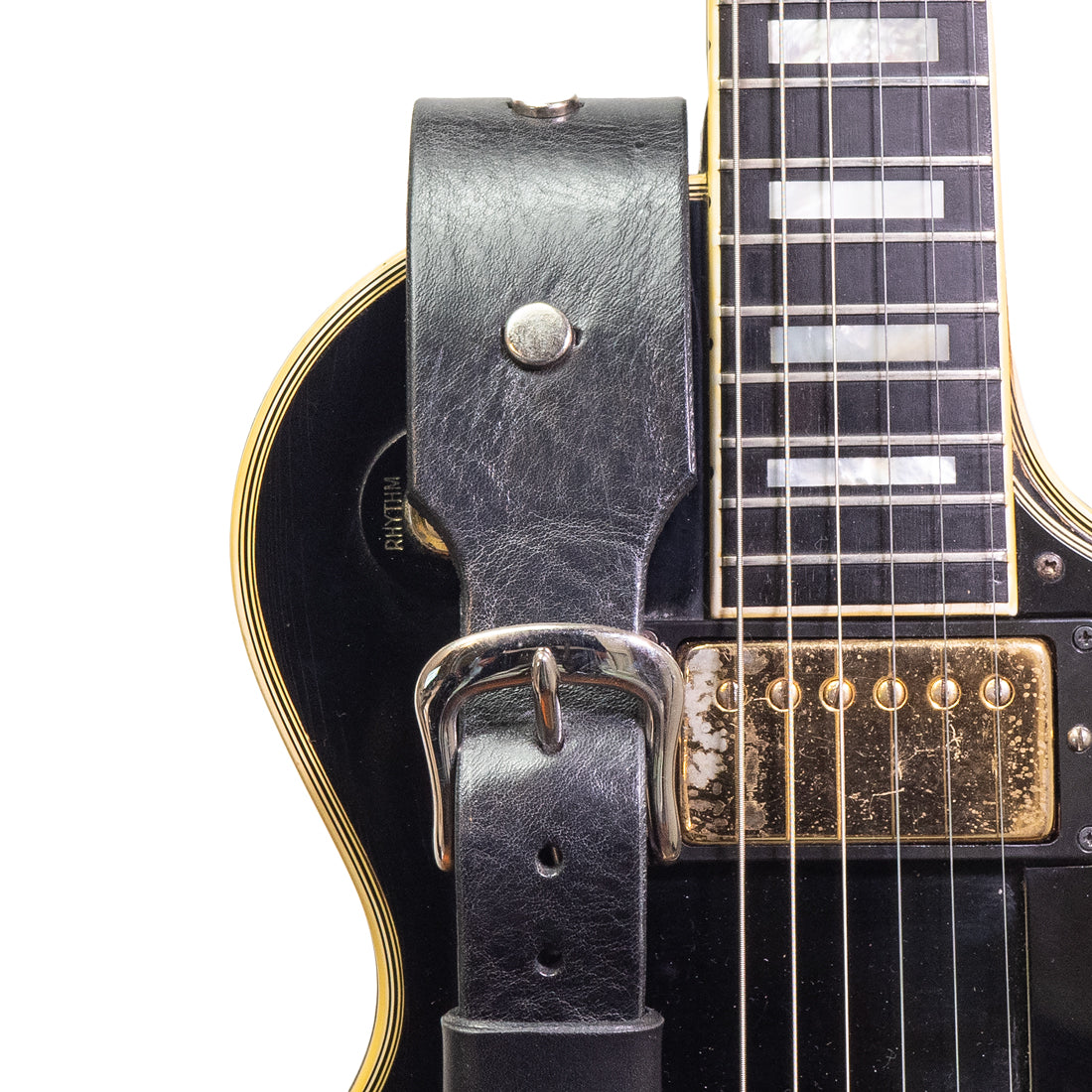 Bear Straps - Western Studded Black & Nickel leather guitar strap