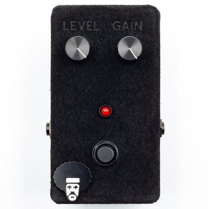 Guitar effects pedal with level and gain knobs on a white background
