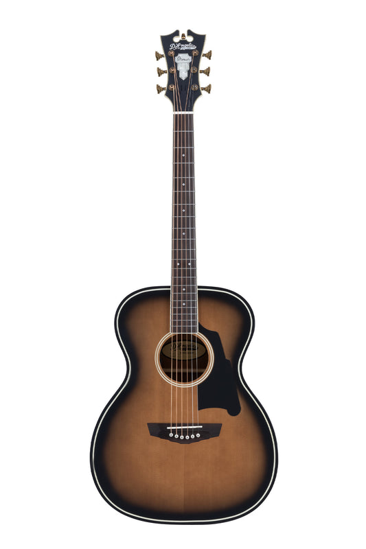 Aged Sunburst D'angeico acoustic guitar small bodied with white binding. 
