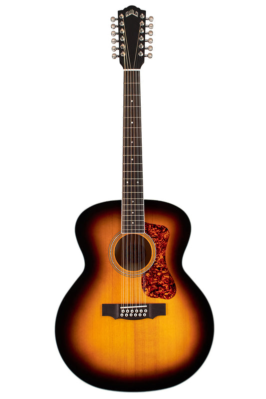 full front of a Guild F-2512E Deluxe 12 String in sunburst