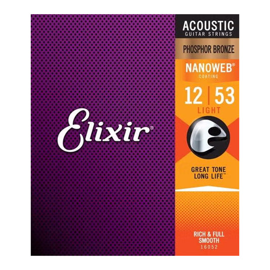 Elixir Phosphor Bronze NANOWEB Acoustic Guitar Strings Light (12 Gauge)