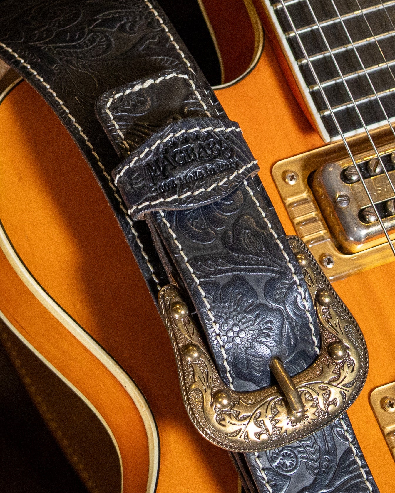 Magrabo Custom Tc Embossed Flores Black 7 Cm Brass Buckle