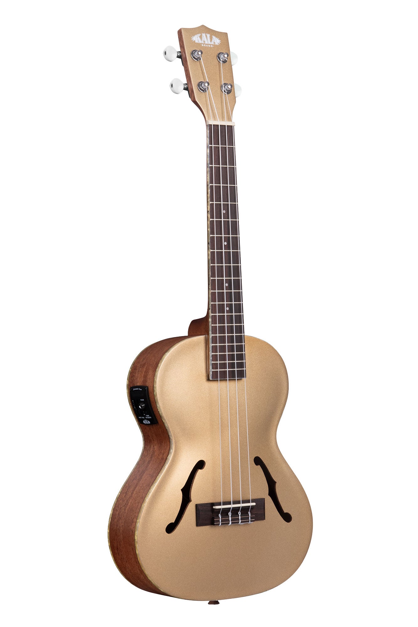 Kala Kalamazoo Archtop Tenor Ukulele finished in Gold - left side