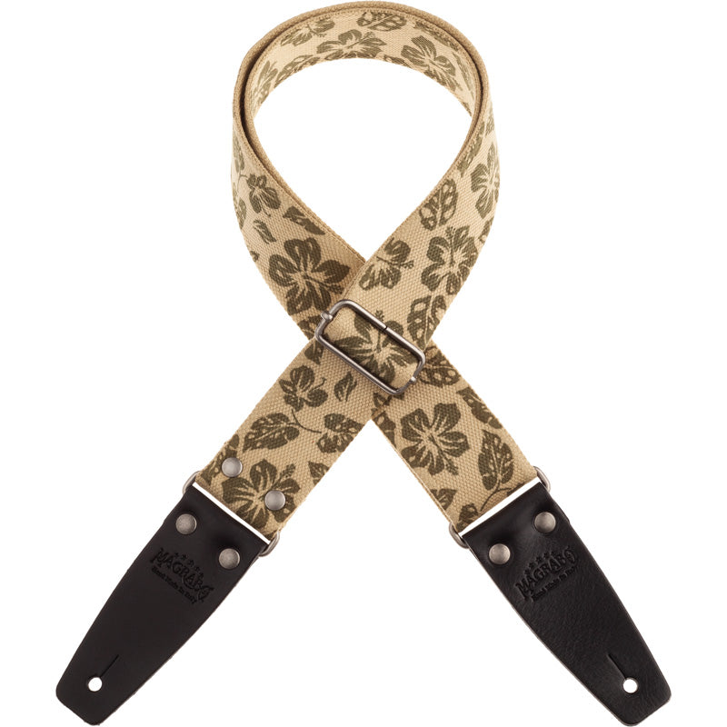 Cotton guitar strap with floral print - green and white