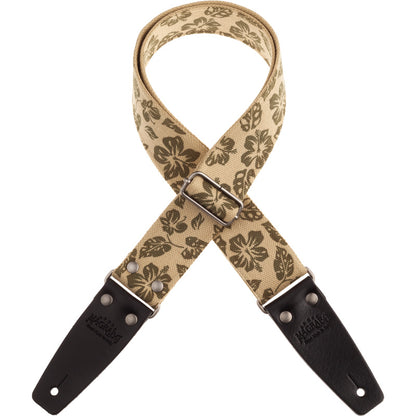Cotton guitar strap with floral print - green and white