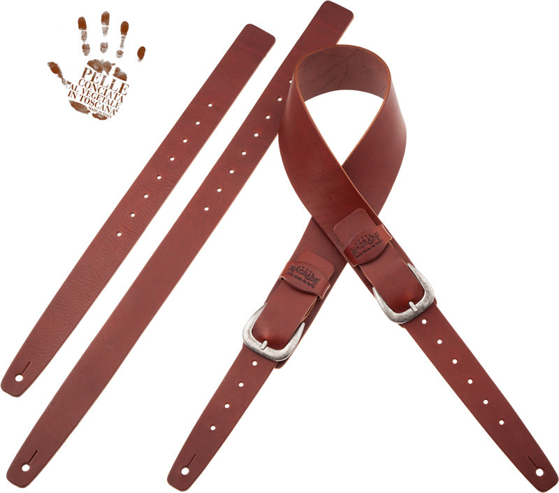 reddy brown leather guitar strap with silver buckle