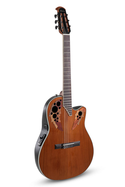 Walnut ovation celebrity classical guitar with bowl back.