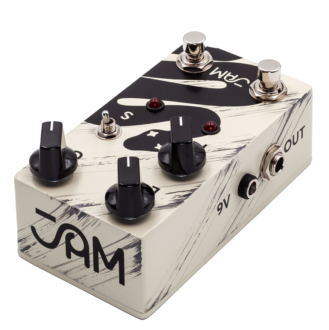 Jam Pedals Rattler Distortion Mk2 White and black effect pedal side and top view