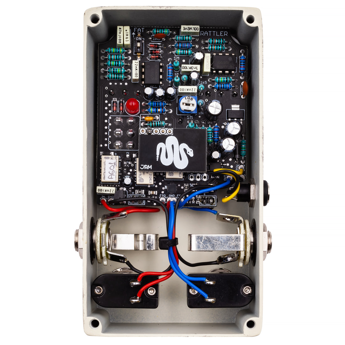 Jam Pedals Rattler Distortion Mk2 White and black effect pedal internals
