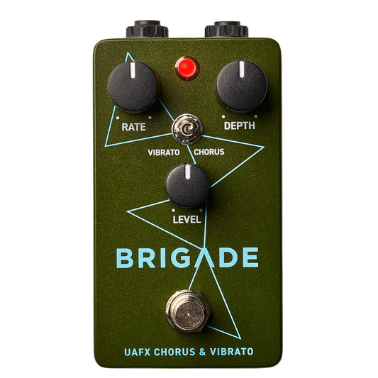 Universal Audio UAFX Brigade Chorus & Vibrato effect pedal in green and blue