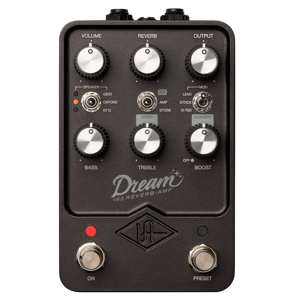 Universal Audio UAFX Dream '65 Reverb Amp Pedal in black metal with silver knobs