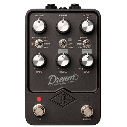 Universal Audio UAFX Dream '65 Reverb Amp Pedal in black metal with silver knobs