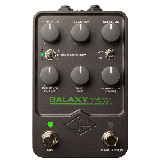 Universal Audio UAFX Galaxy '74 Tape Echo Delay & Reverb Pedal in black metal with green logo