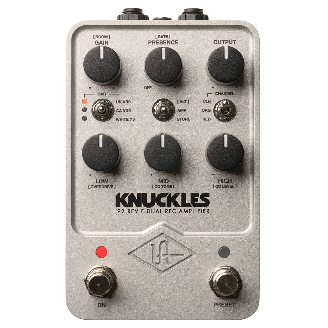 Universal Audio UAFX Knuckles '92 Dual Rec Amplifier Pedal silver metal