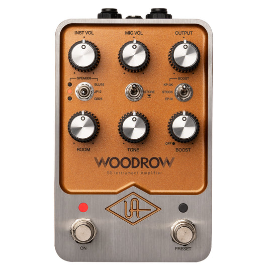 Universal Audio UAFX Woodrow '55 Instrument Amp Pedal silver and gold