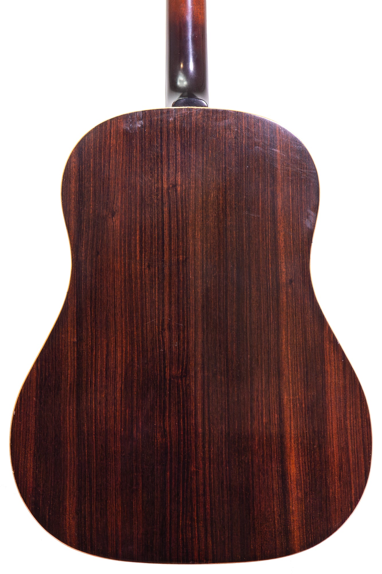 rosewood back of a vintage 1938 Gibson Advanced Jumbo acoustic guitar