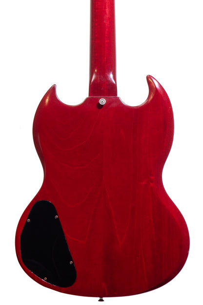 back of a Vintage 1966 Gibson SG Junior electric guitar in red