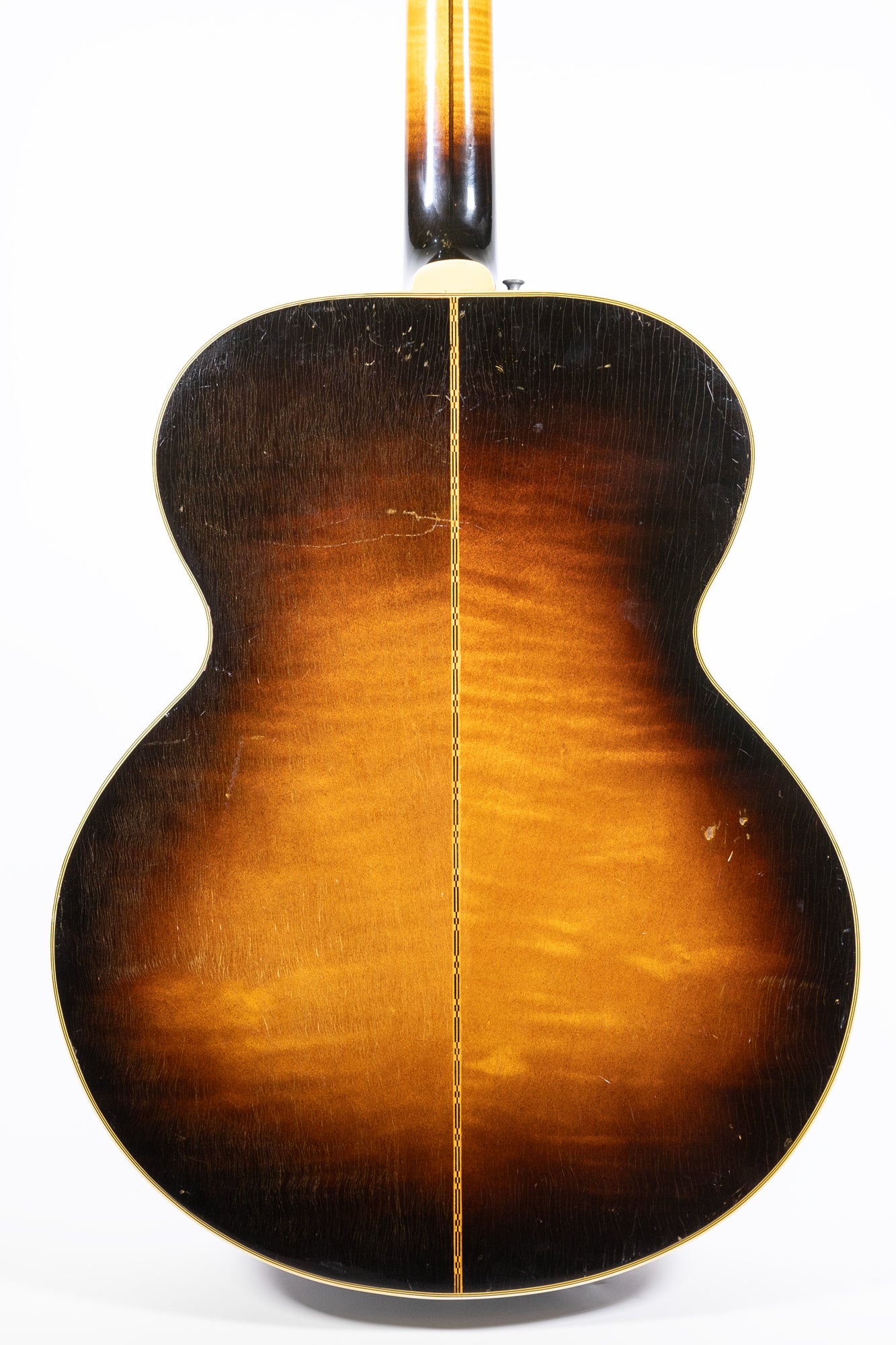 back of a vintage 1952 Gibson SJ-200 acoustic jumbo guitar