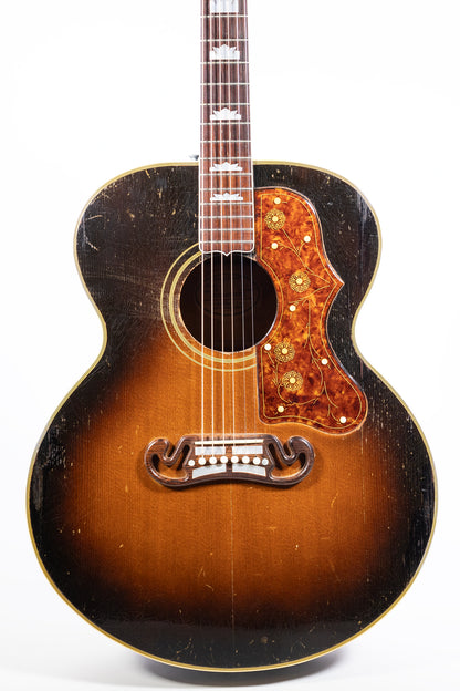 closeup of vintage 1952 Gibson SJ-200 acoustic jumbo guitar front