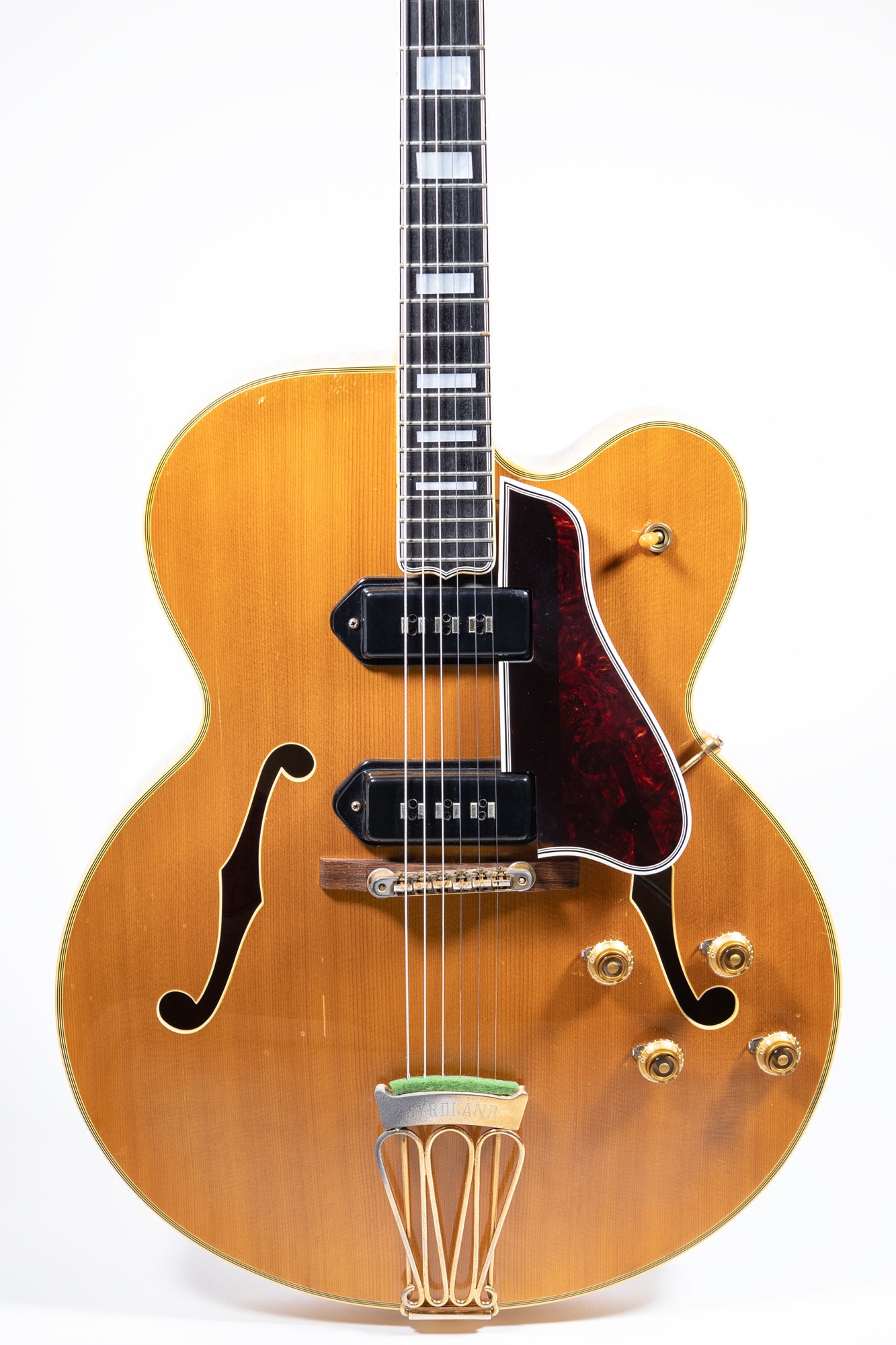 closeup of a vintage 1957 Gibson Byrdland archtop electric guitar 