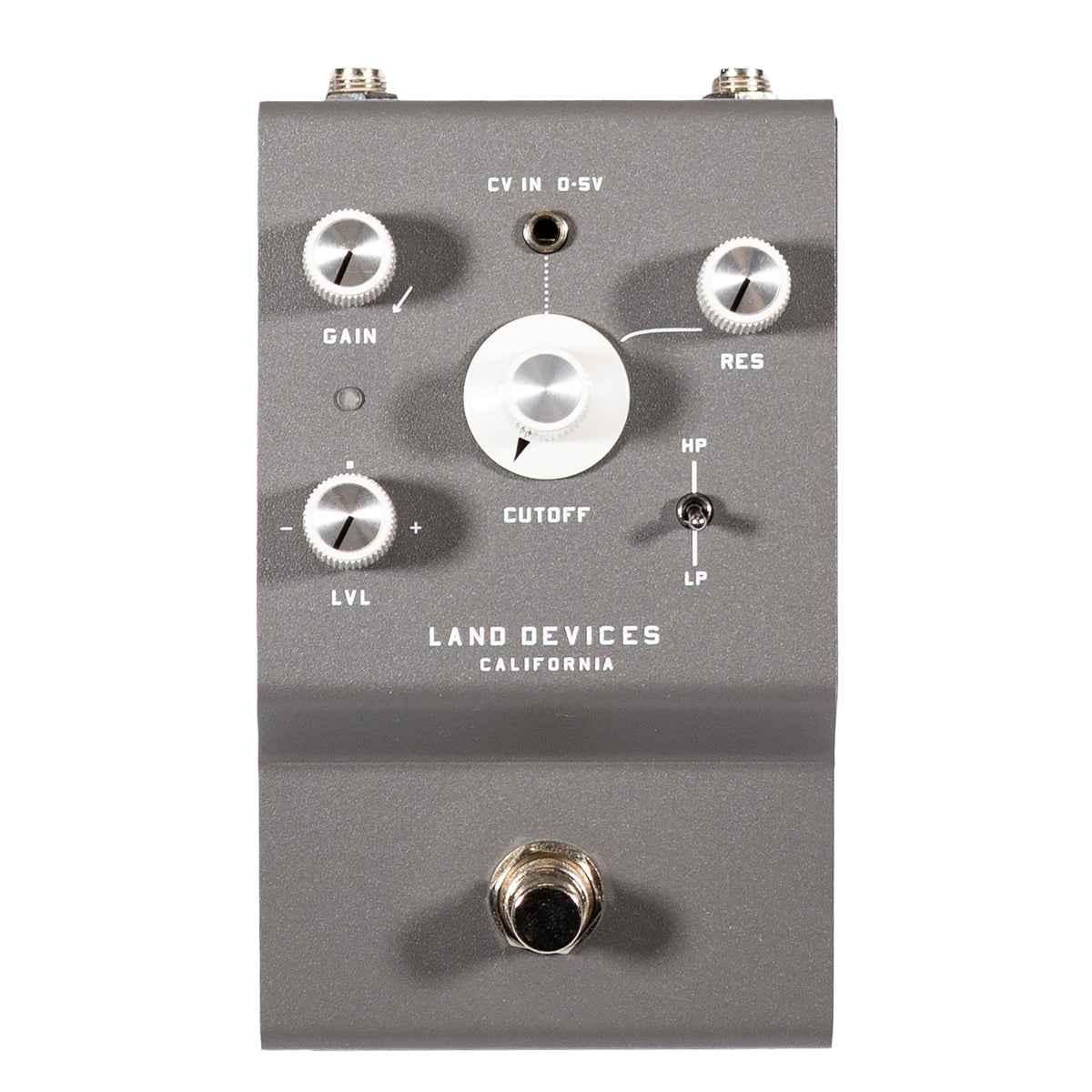 front of Land Devices Moonbow filter overdrive. Grey enclosure