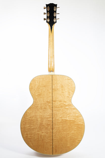 back of a VIntage 1966 Gibson J-200 acoustic guitar in blonde