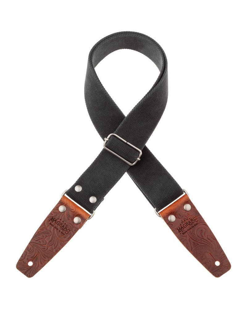 Magrabo Stripe Sc Entry Olded Black 5Cm - Embossed Flores Brown Silver Buckle