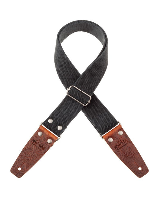 Magrabo Stripe Sc Entry Olded Black 5Cm - Embossed Flores Brown Silver Buckle