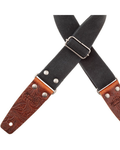 Magrabo Stripe Sc Entry Olded Black 5Cm - Embossed Flores Brown Silver Buckle