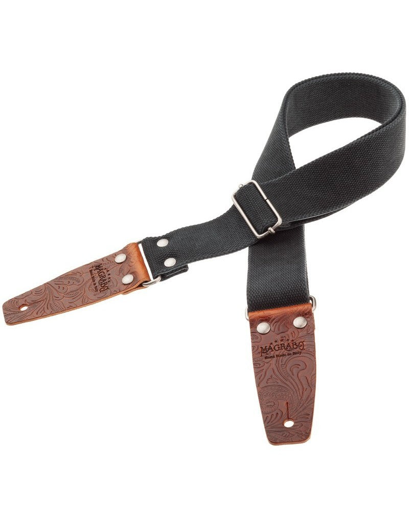 Magrabo Stripe Sc Entry Olded Black 5Cm - Embossed Flores Brown Silver Buckle