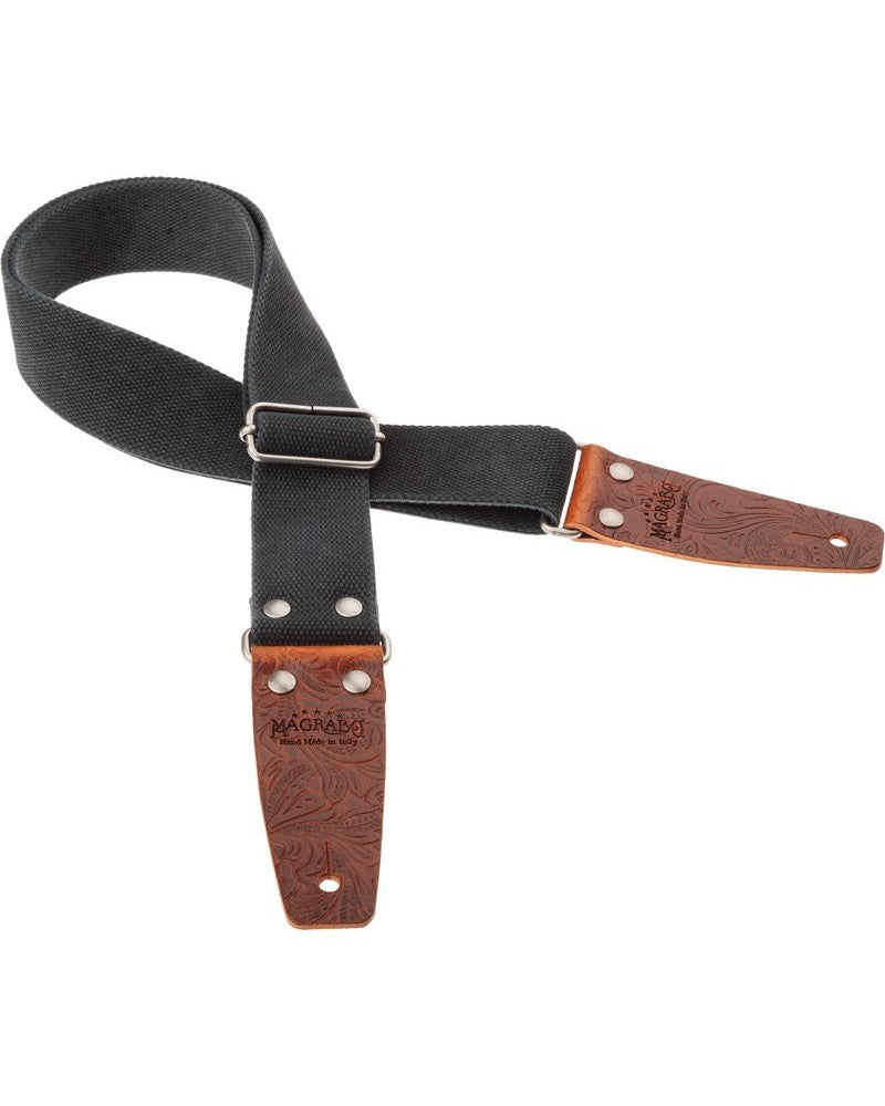 Magrabo Stripe Sc Entry Olded Black 5Cm - Embossed Flores Brown Silver Buckle