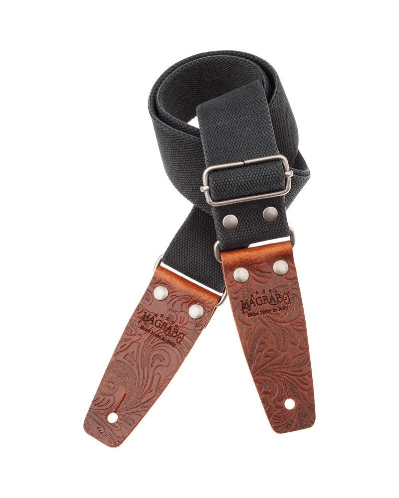 Magrabo Stripe Sc Entry Olded Black 5Cm - Embossed Flores Brown Silver Buckle