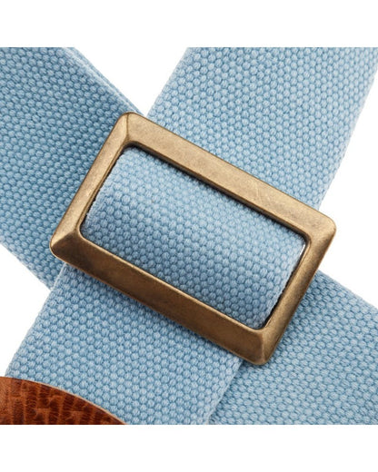 Magrabo Stripe Sc Cotton Washed Celeste 5cm Custom - Swivel Brown, Recta Brass Buckle