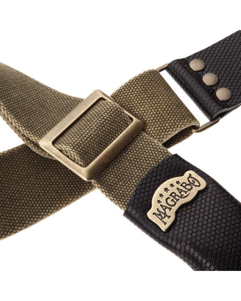 Magrabo Stripe Sc Cotton Washed Olive Green 5cm - Twinkle Black, Recta Brass Buckle