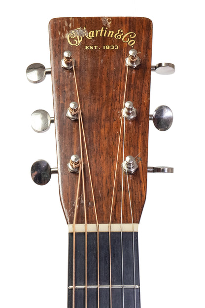 headstock from a vintage 1937 Martin 00-18 acoustic guitar