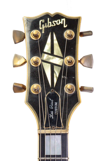 headstock from a vintage 1975 Gibson Les Paul Custom electric guitar